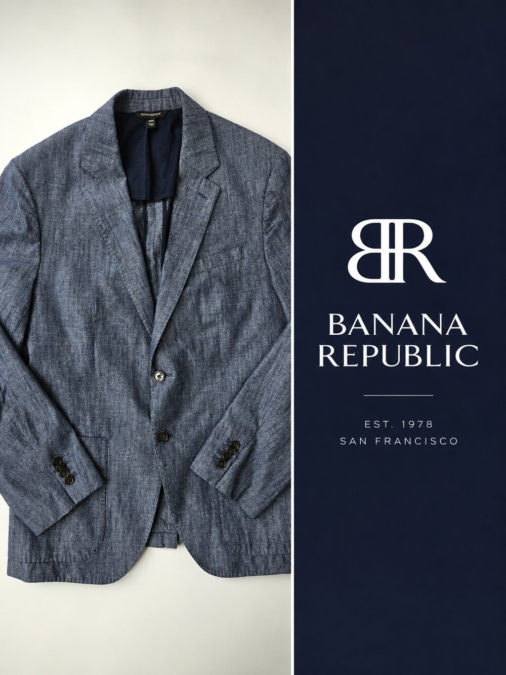 Banana Republic Men’s Slim Fit Blue Cotton Blazer Sport Coat 40S